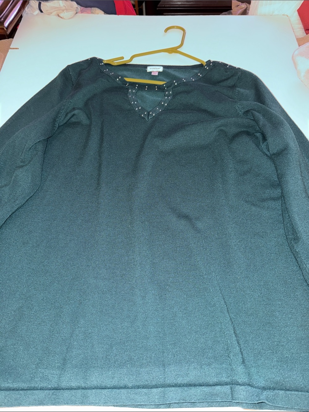 Avenue Green Long Sleeve Top with Studded Keyhole Neckline